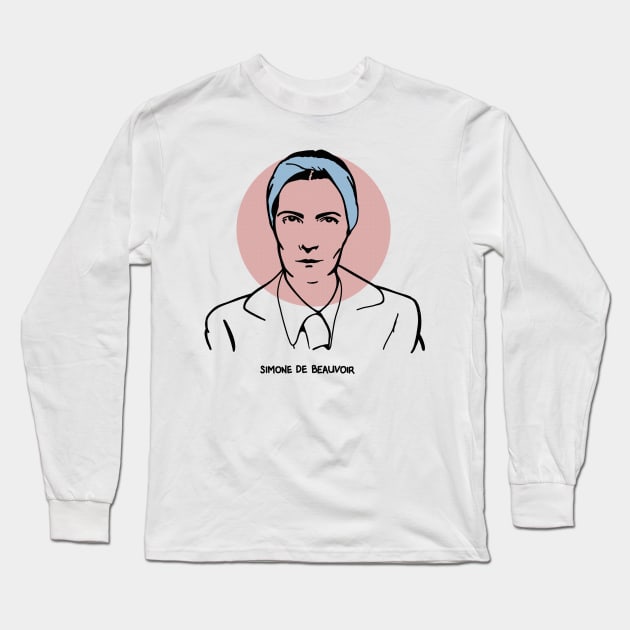 Simone de Beauvoir - Original Stylized Retro Graphic Design Long Sleeve T-Shirt by DankFutura